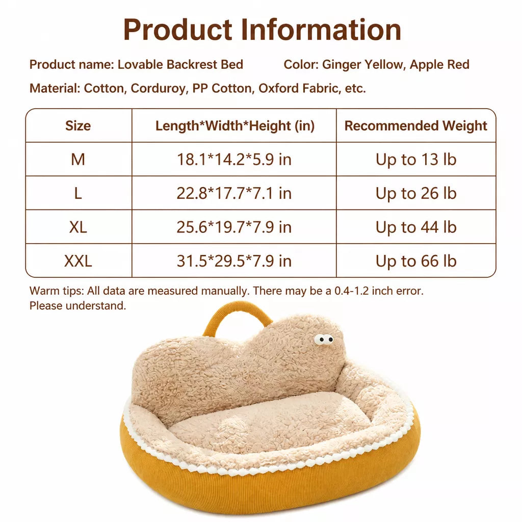 Corduroy Bolster Pet Bed with Removable Plush Cushion size and product information