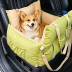 Faux Leather Pet Car Bed with Fold-Down Front shown in the product photo