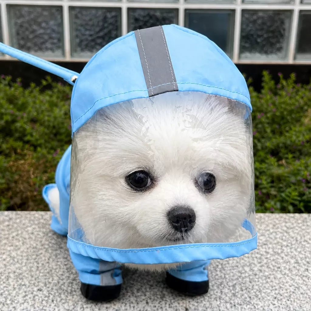 Four-Leg Dog Rain Suit with Clear Hood and Leash Access - product detail