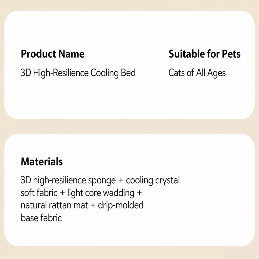 Pet bed material information panel