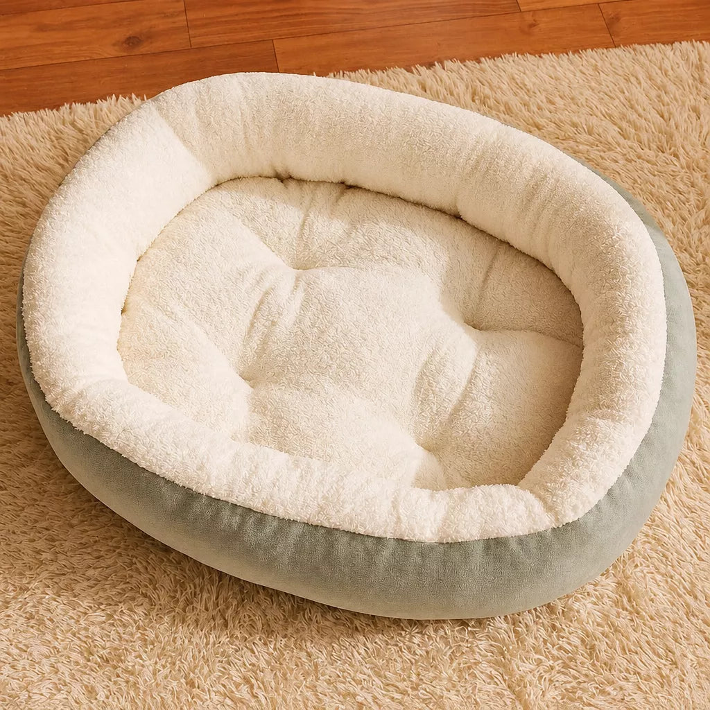 Light neutral pet bed with cream lining