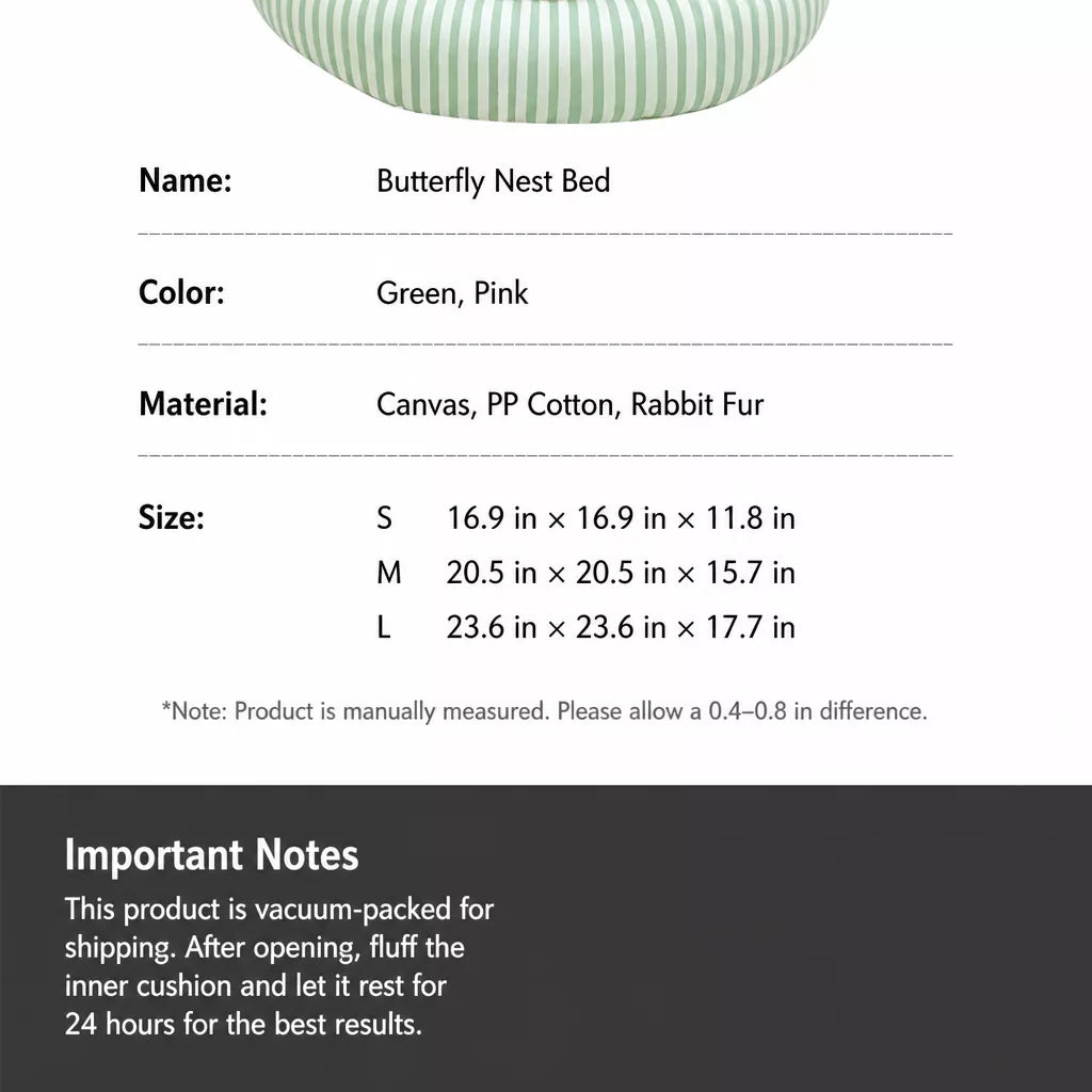 Striped pet cave bed size and material information