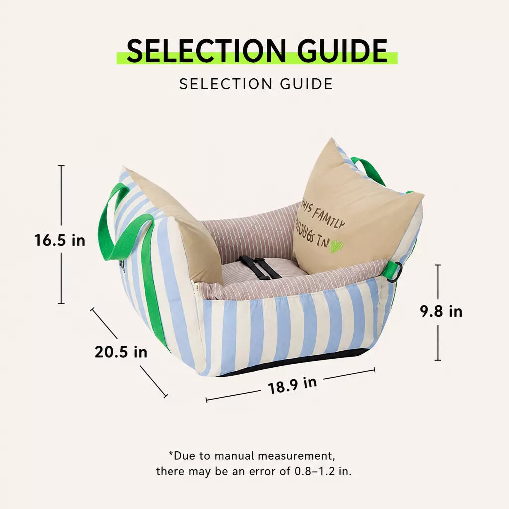 Striped pet car bed outer size diagram