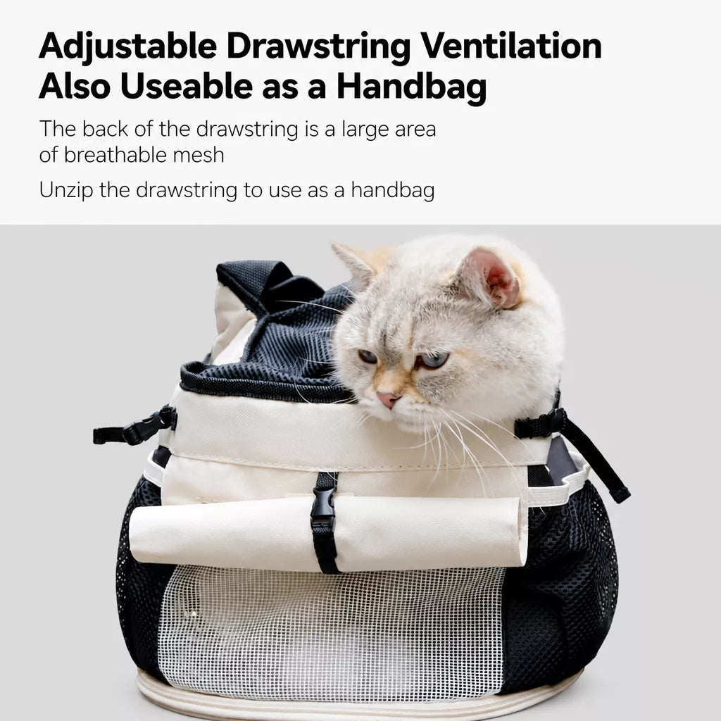 Adjustable mesh top opening on the pet carrier