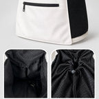 Zippered pocket and drawstring mesh details