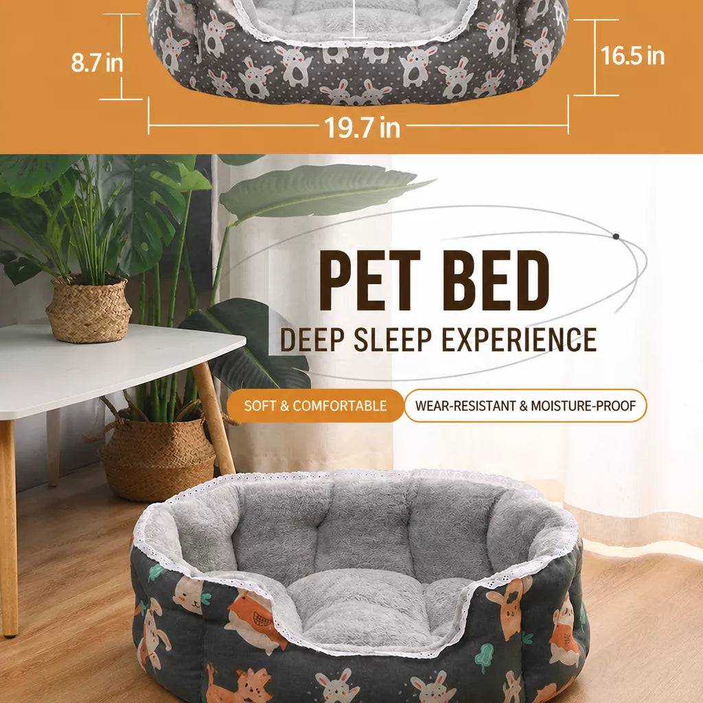 Printed Plush Bolster Pet Bed — design and construction details