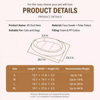 Oval fleece pet bed size and material panel