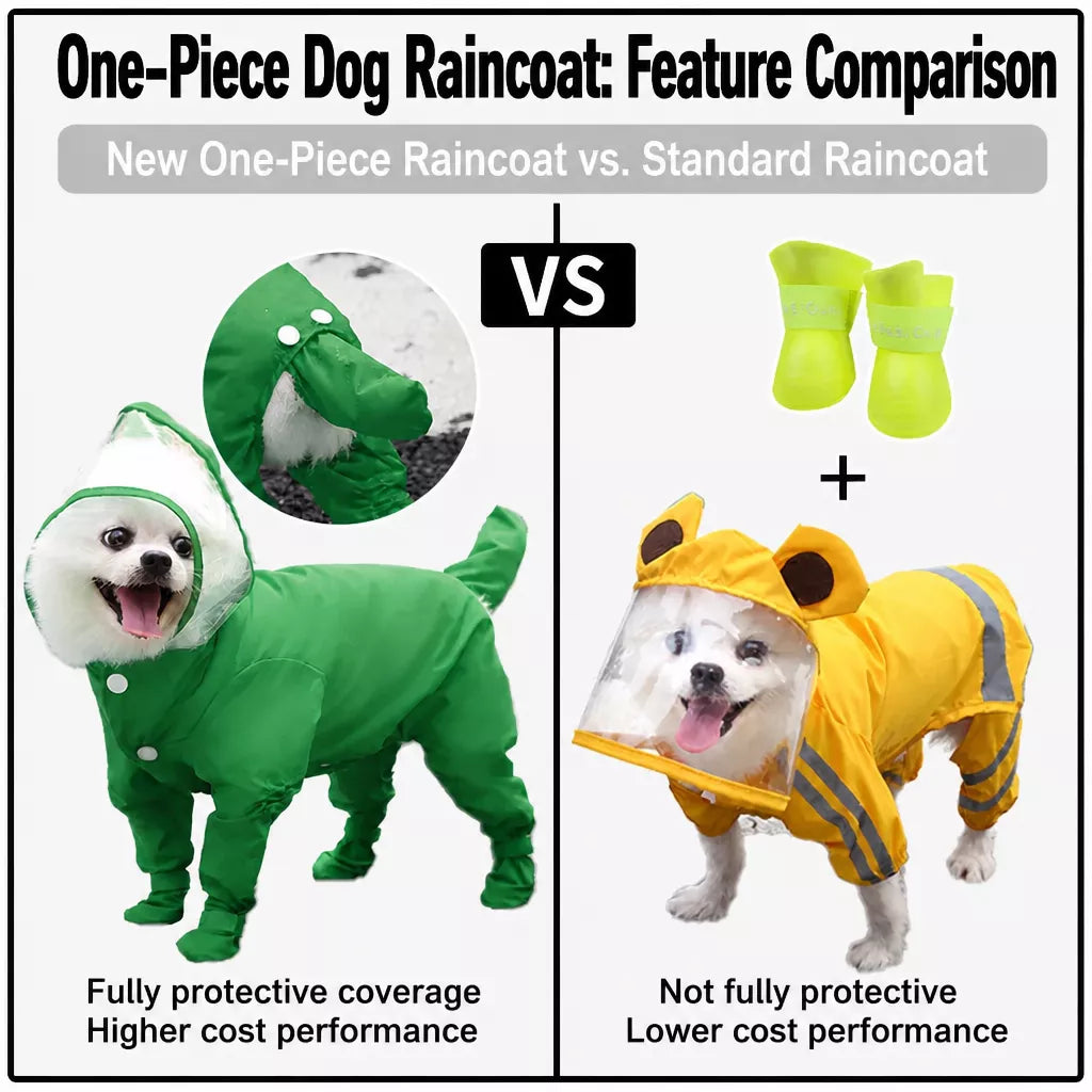Four-Leg Dog Rain Suit with Clear Hood and Leash Access - product detail