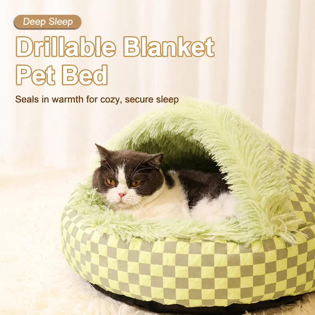 Semi-Enclosed Plush Pet Bed