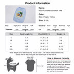 Summer dog tank back length and chest size chart