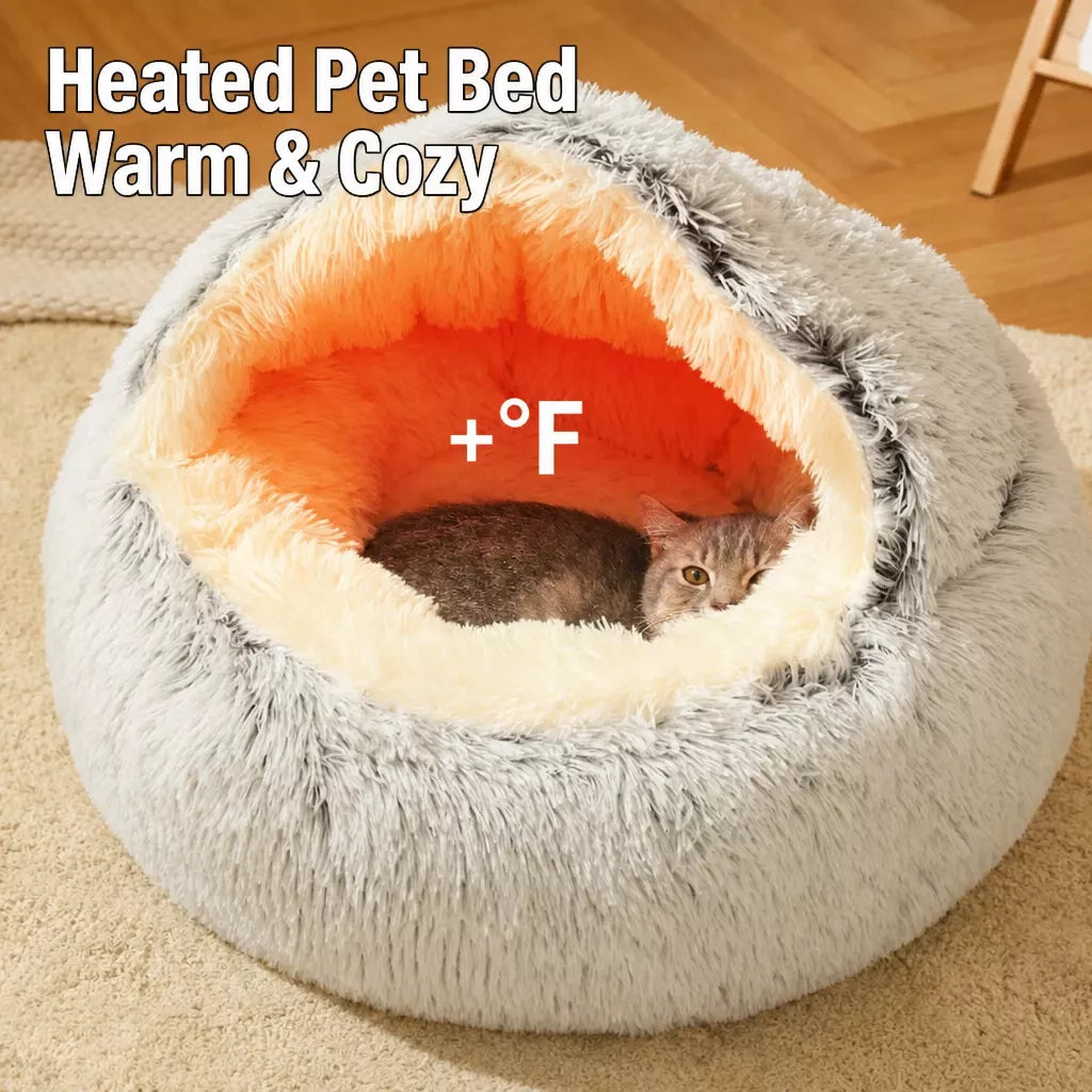 Hooded Round Plush Cat and Small Dog Bed — design and construction details