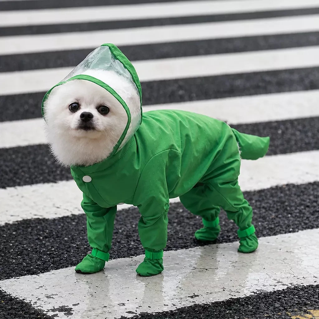 Four-Leg Dog Rain Suit with Clear Hood and Leash Access - product detail