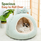 Striped Pet Cave Bed with Bow and Removable Cushion - product detail