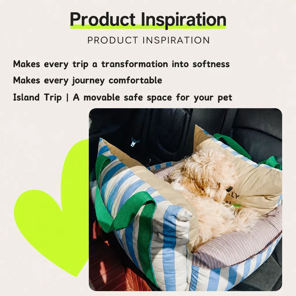Striped pet car bed travel scene