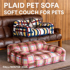 Retro plaid pet sofa beds beside home furniture
