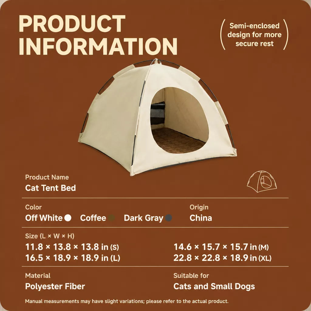 Pet tent bed size and polyester fabric specification chart