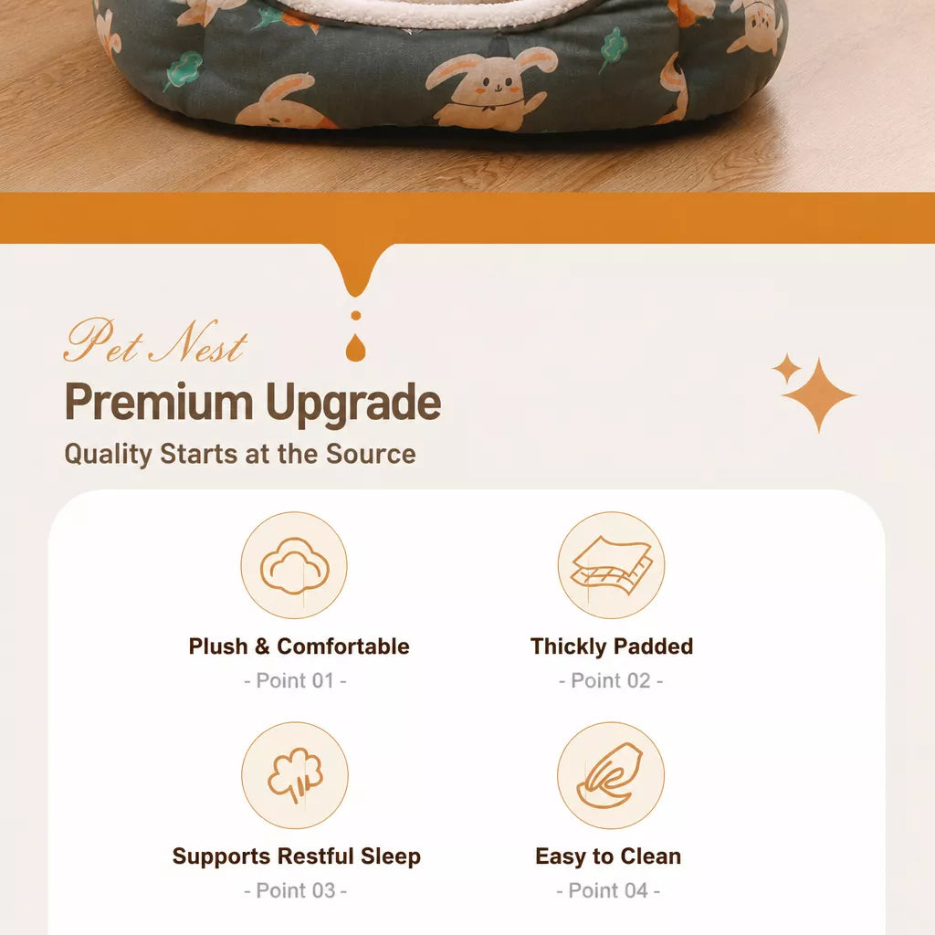 Printed Plush Bolster Pet Bed — design and construction details