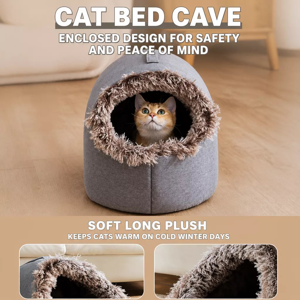 Enclosed Plush Pet Bed for Cats and Small Dogs