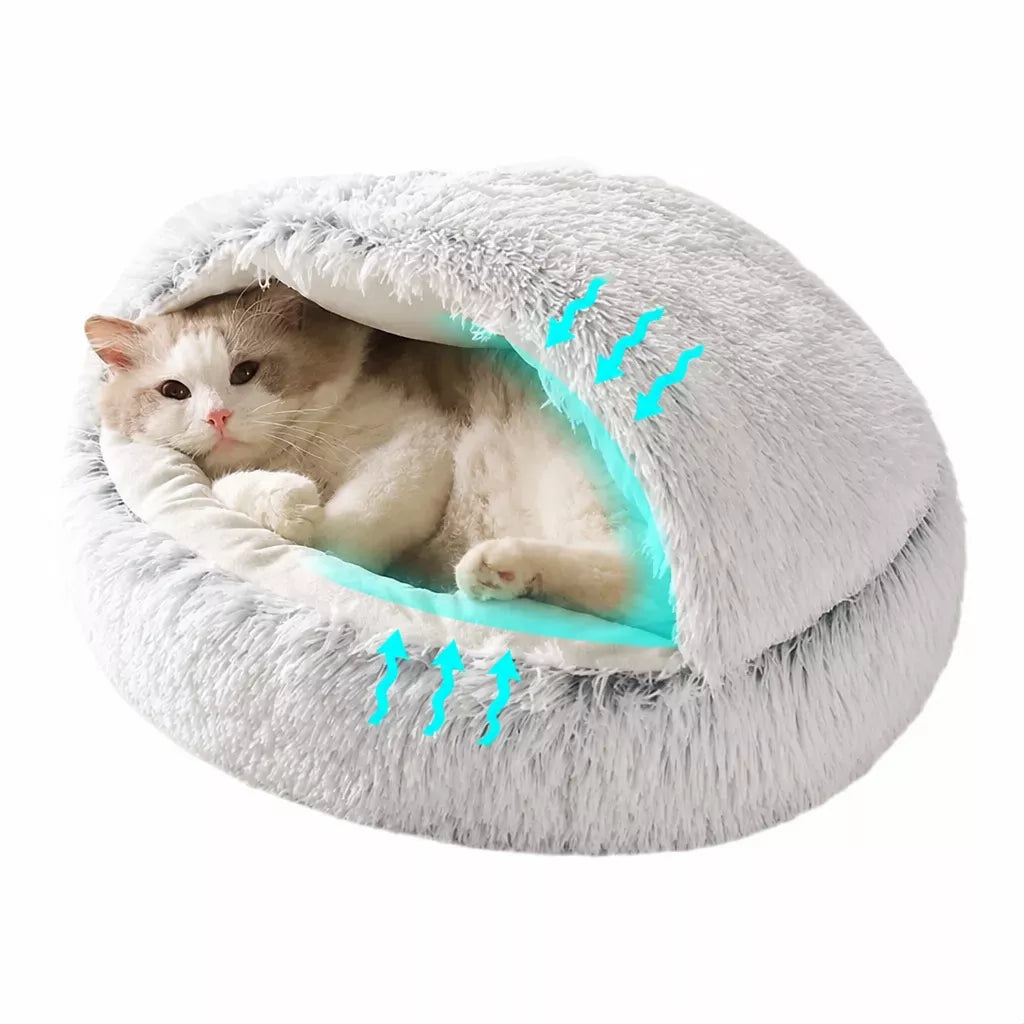 Hooded Round Plush Cat and Small Dog Bed — design and construction details