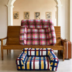 Multicolor and pink pet sofas displayed together
