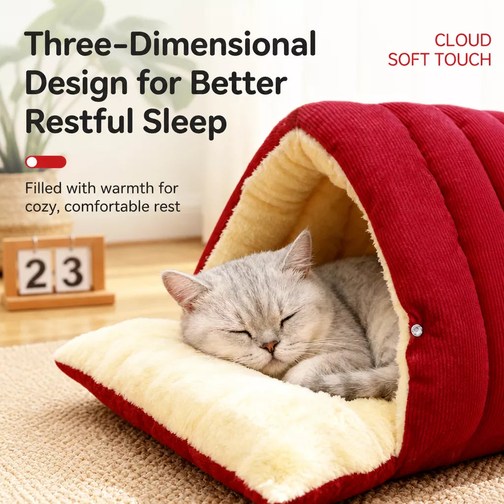 Semi-Enclosed Foam Pet Bed for Cats and Small Dogs