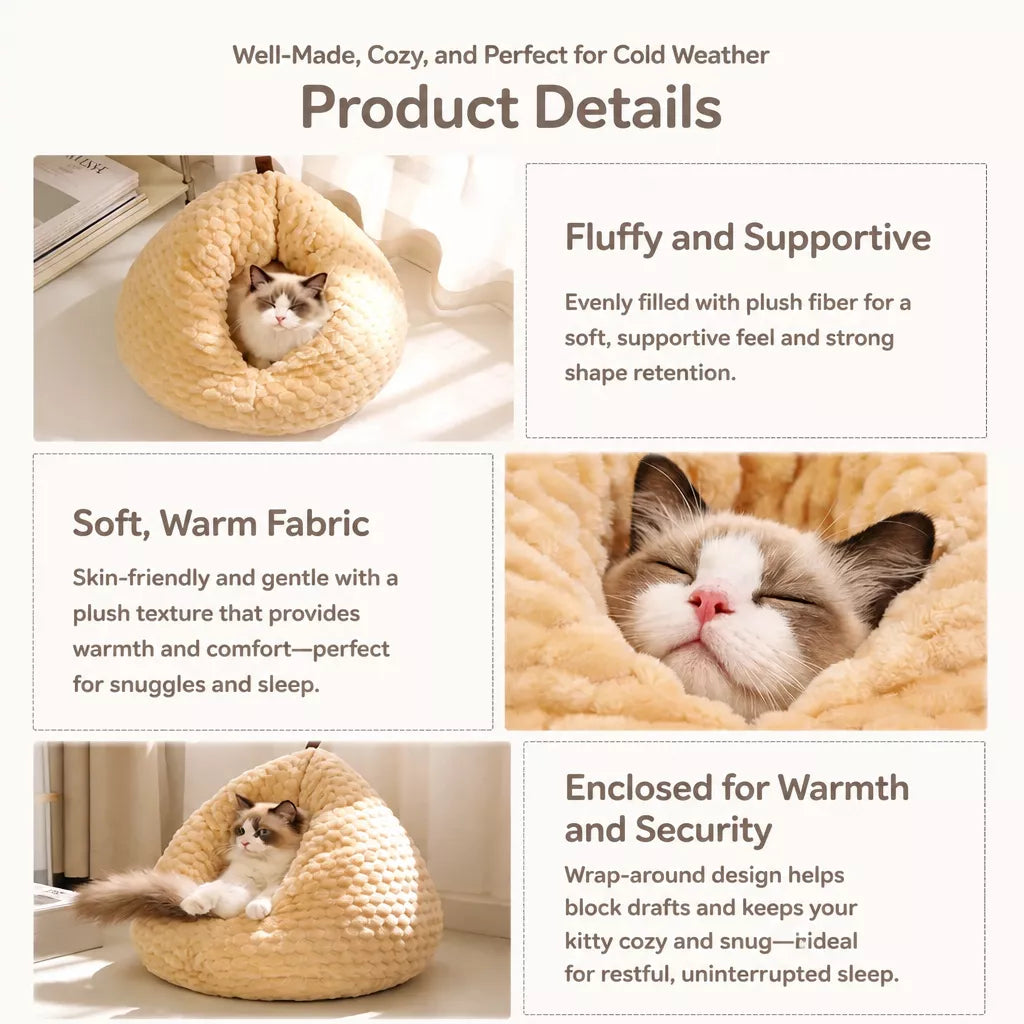 Textured Plush Cat Cave Bed — design and construction details