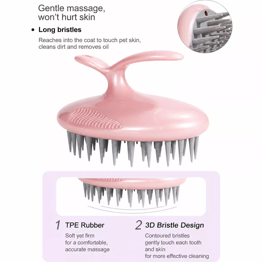 TPE Pet Bath and Massage Brush with Palm Grip size and product information