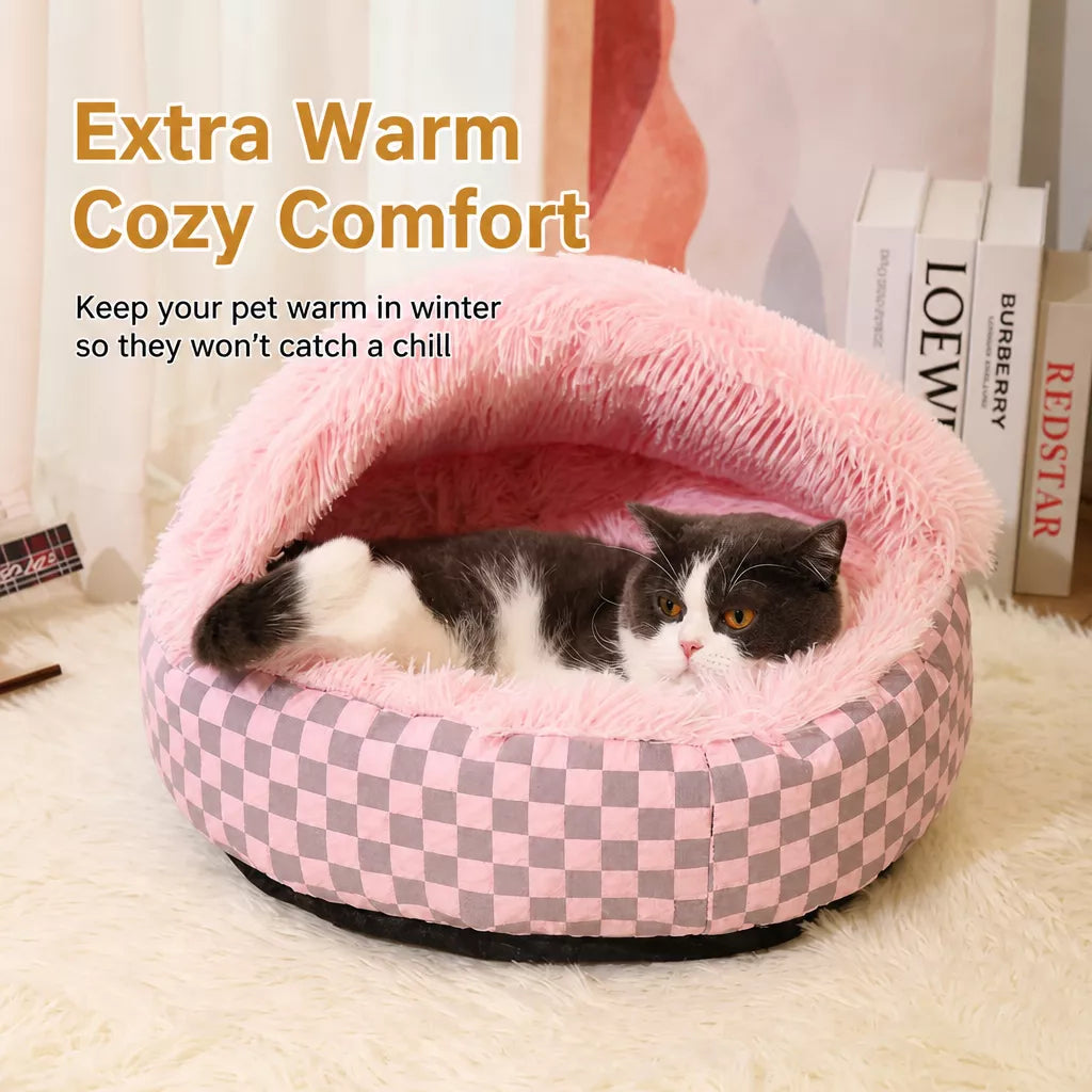 Semi-Enclosed Plush Pet Bed