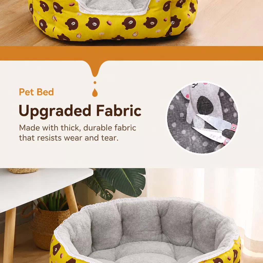 Printed Plush Bolster Pet Bed — design and construction details