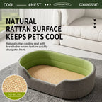 Woven summer-mat texture and raised sides of the pet bed