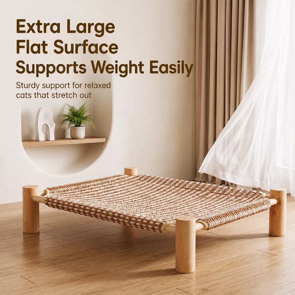 Rattan-Woven Cat Bed with Scratching Surface