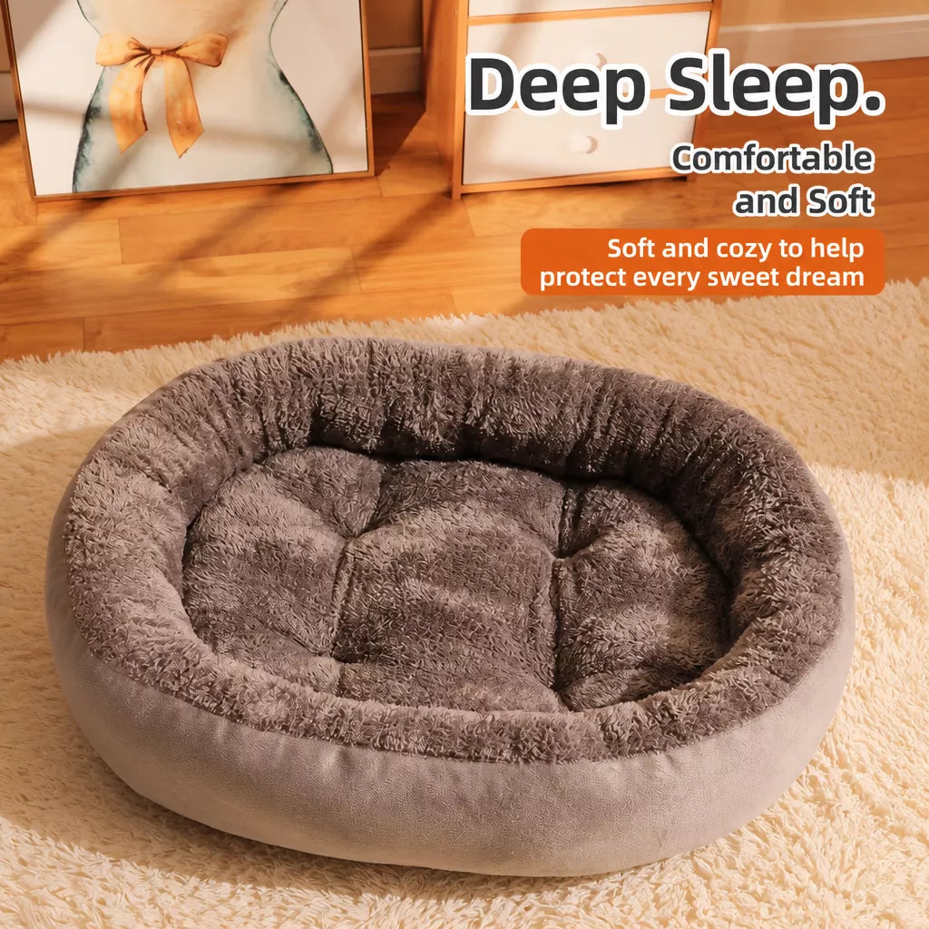 Brown fleece-lined pet bed