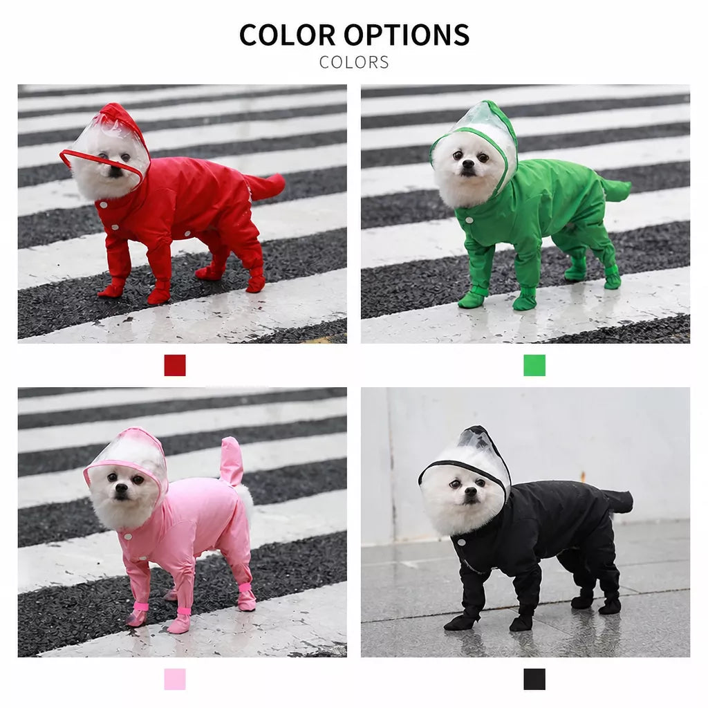 Four-Leg Dog Rain Suit with Clear Hood and Leash Access - product detail