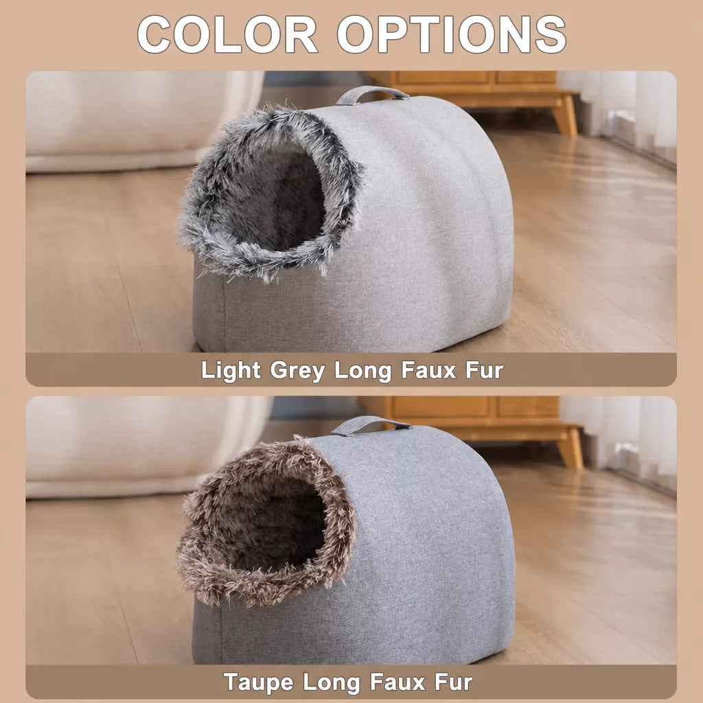 Enclosed Plush Pet Bed for Cats and Small Dogs