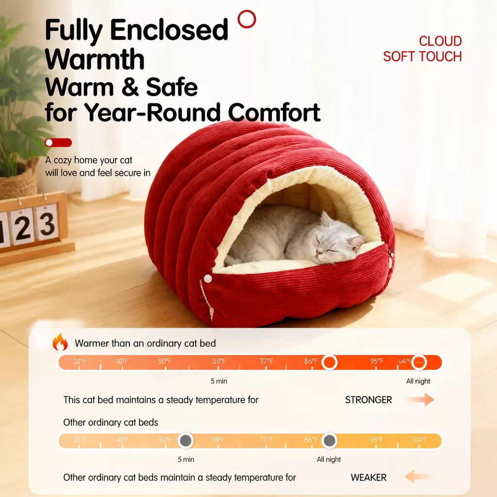 Semi-Enclosed Foam Pet Bed for Cats and Small Dogs
