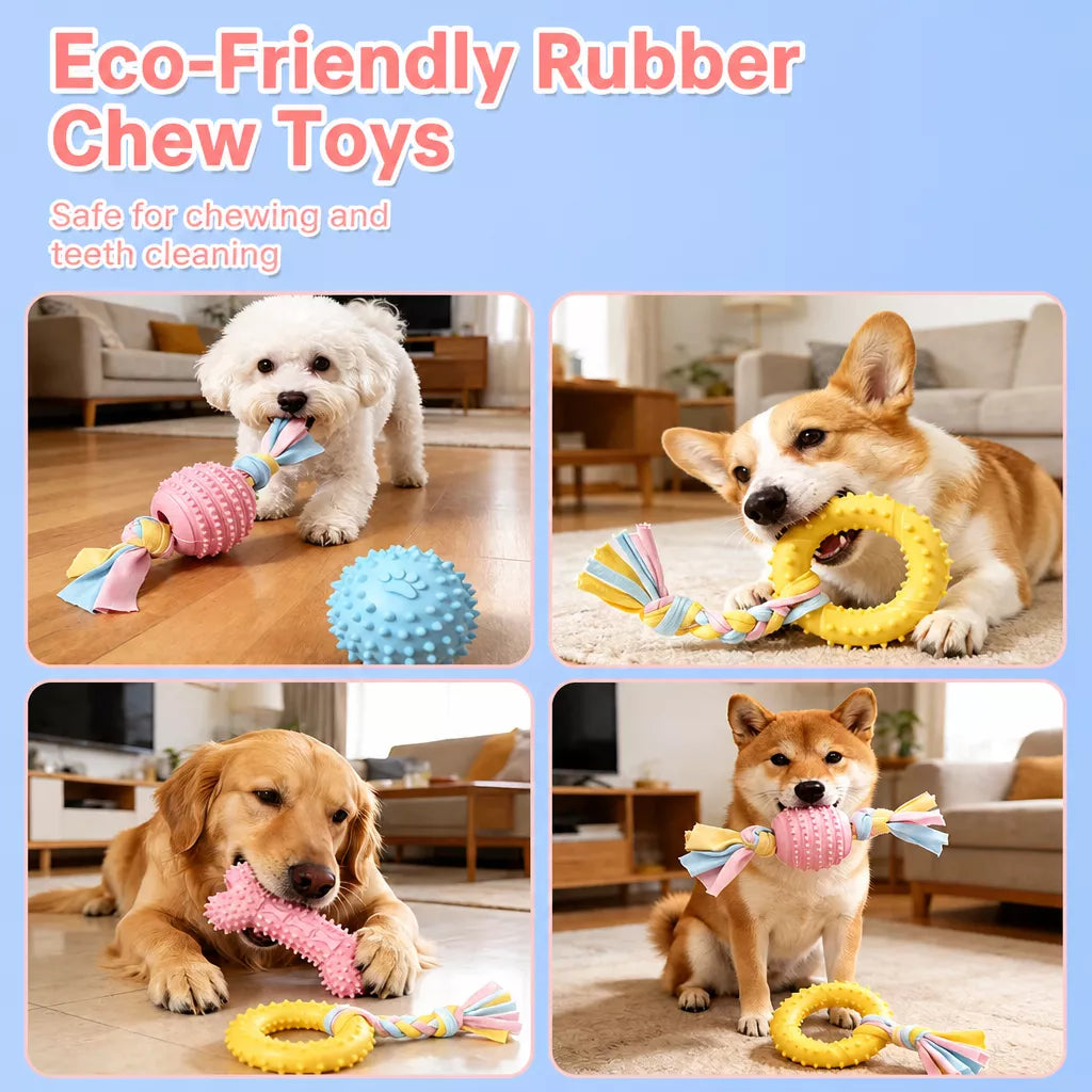 Silicone Dog Chew Toy – Ball, Bone & Rope Shapes