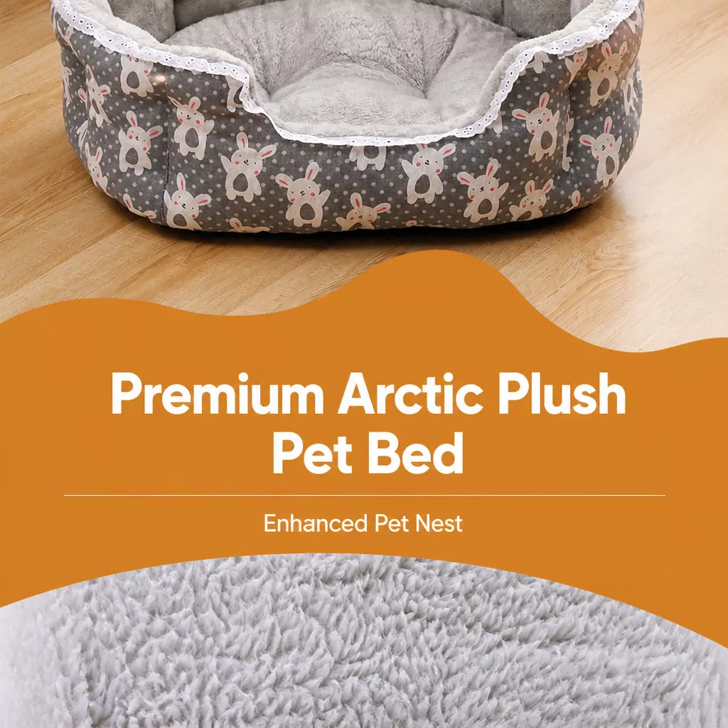 Printed Plush Bolster Pet Bed — design and construction details