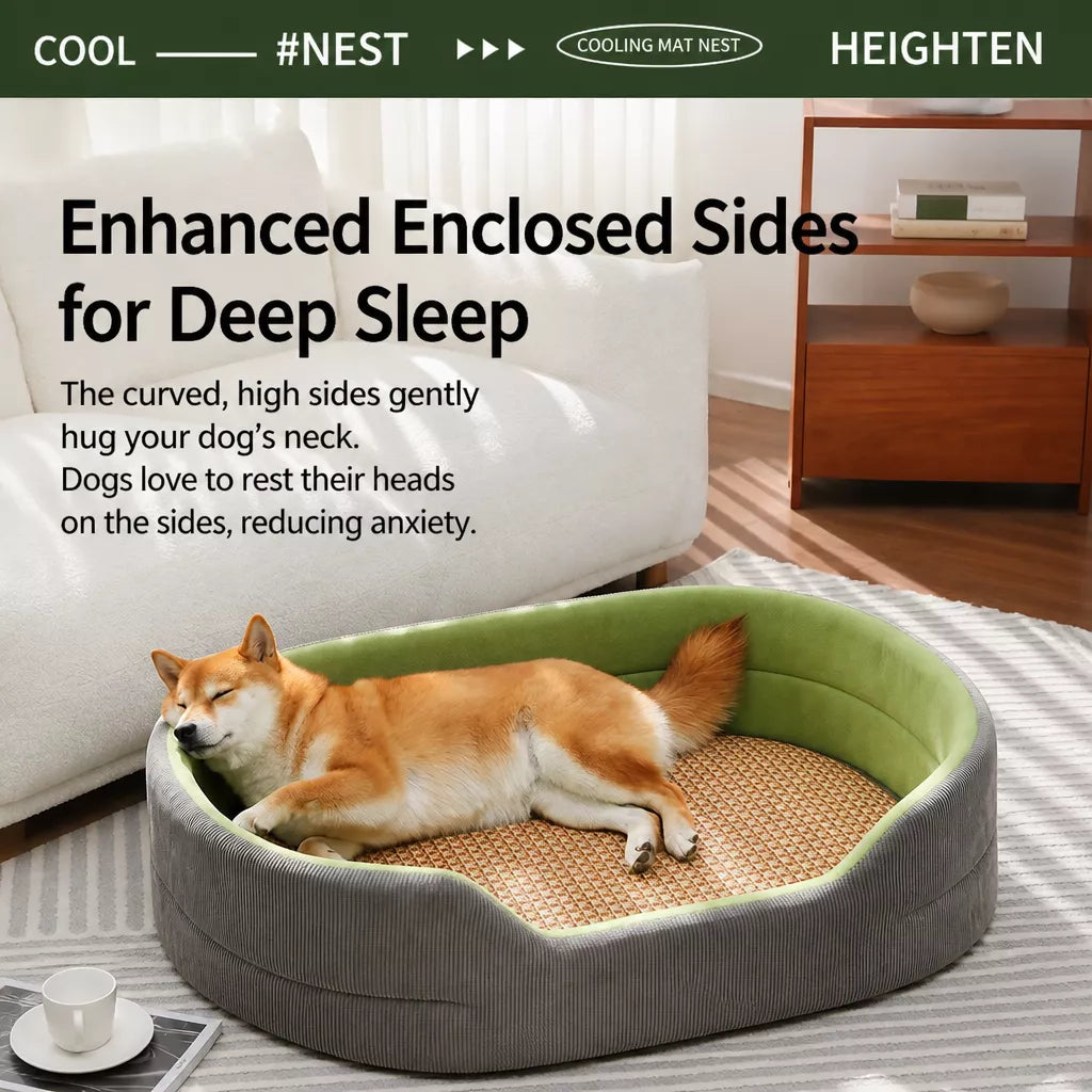 Dog resting its head beside the padded raised sides