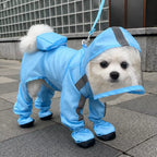 Four-Leg Dog Rain Suit with Clear Hood and Leash Access - product detail