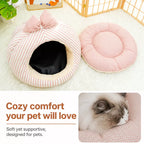 Striped Pet Cave Bed with Bow and Removable Cushion - product detail