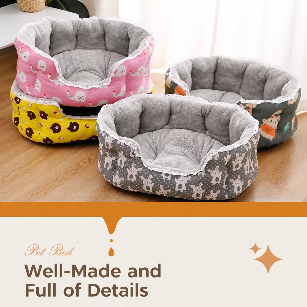 Printed Plush Bolster Pet Bed — design and construction details