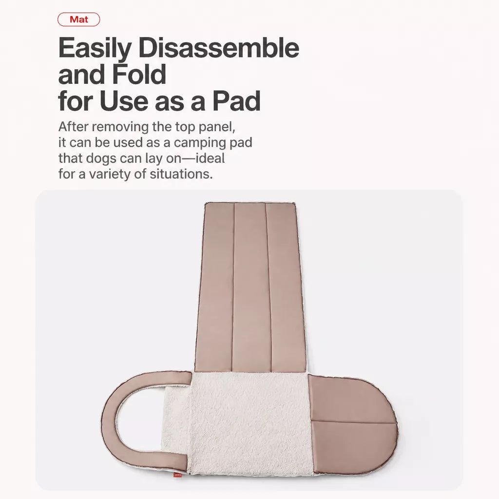 Zippered arched bed unfolded into a mat