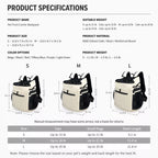 Supplier backpack specification chart with conflicting height and weight guidance