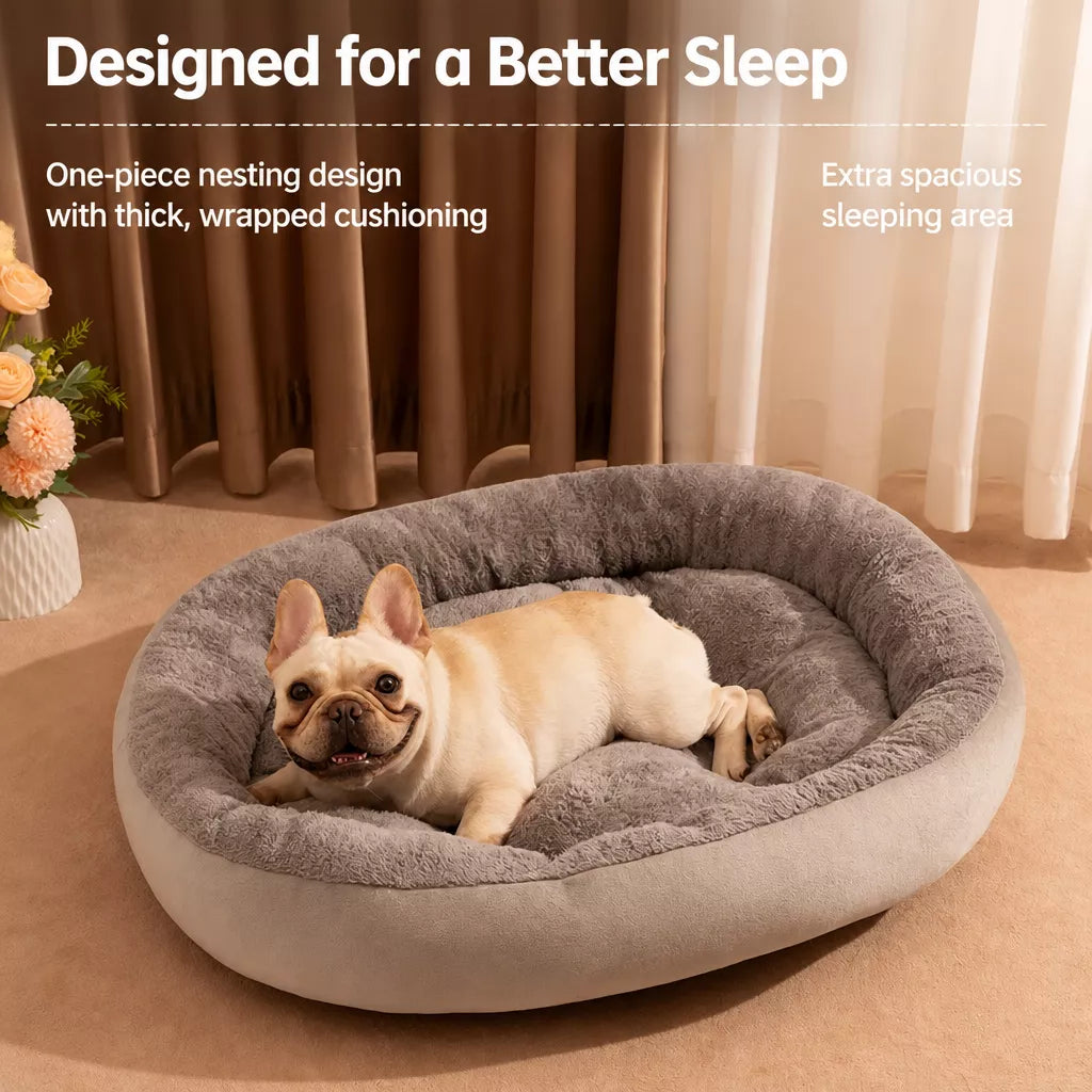 Oval Plush Bolster Pet Bed — design and construction details