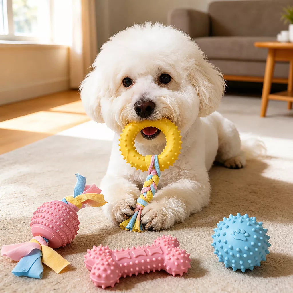 Silicone Dog Chew Toy – Ball, Bone & Rope Shapes