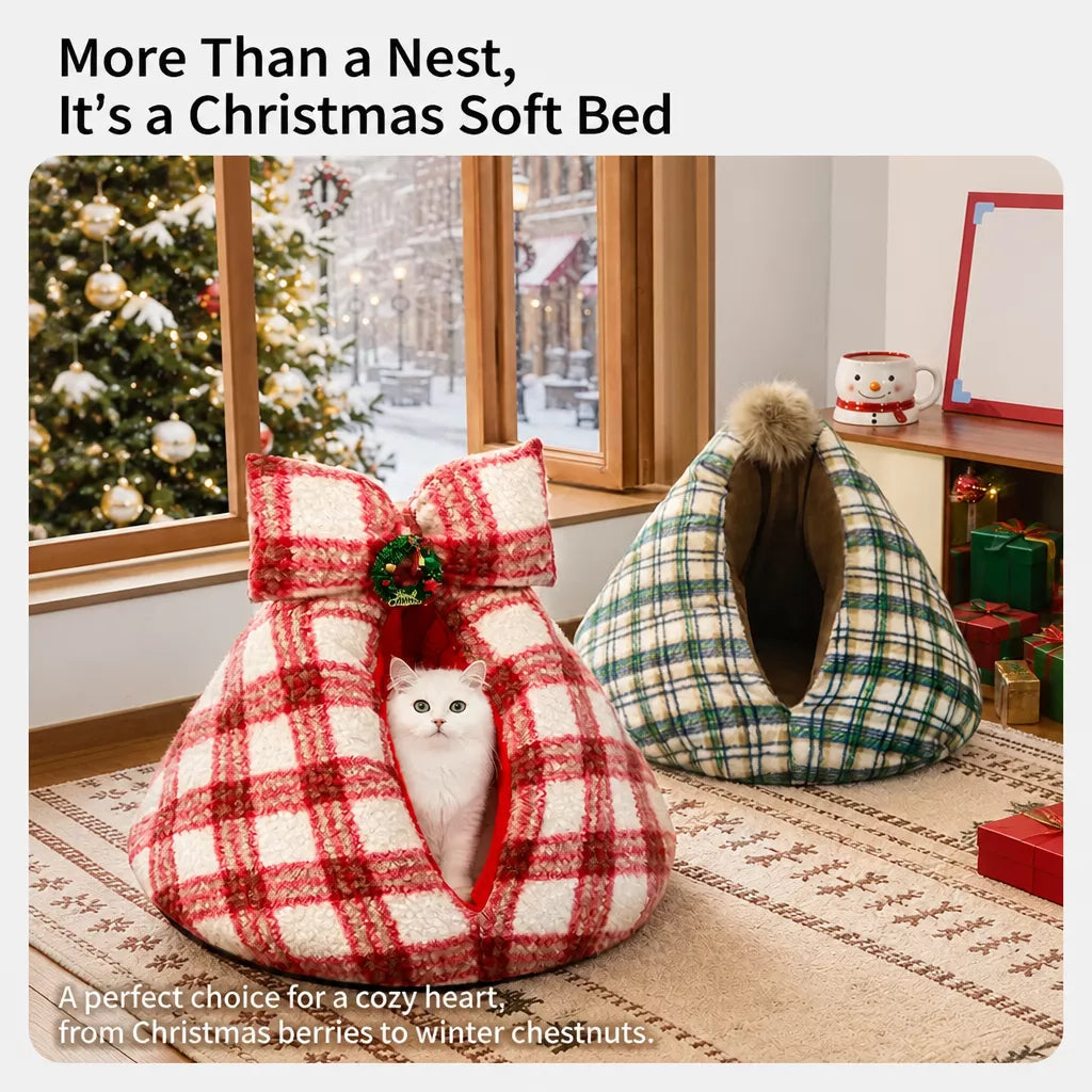 Red and green plaid cave bed options