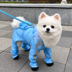 Four-Leg Dog Rain Suit with Clear Hood and Leash Access - product detail