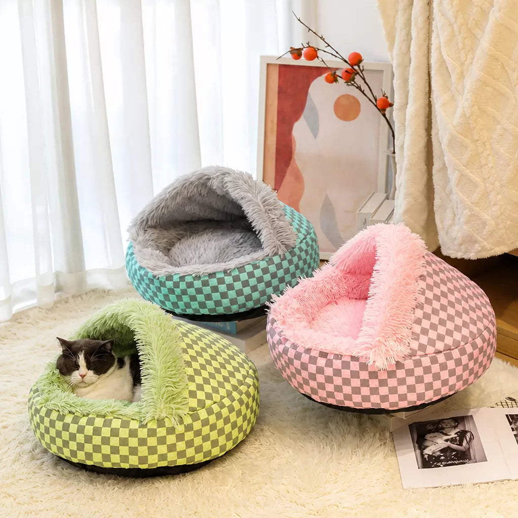 Semi-Enclosed Plush Pet Bed