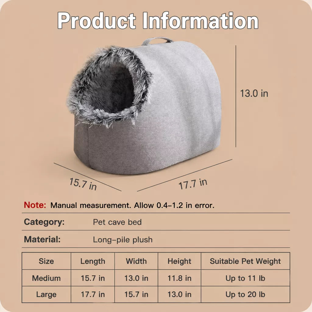 Enclosed Plush Pet Bed for Cats and Small Dogs
