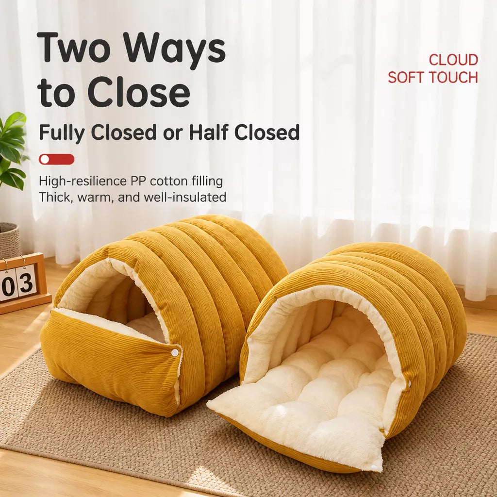 Semi-Enclosed Foam Pet Bed for Cats and Small Dogs
